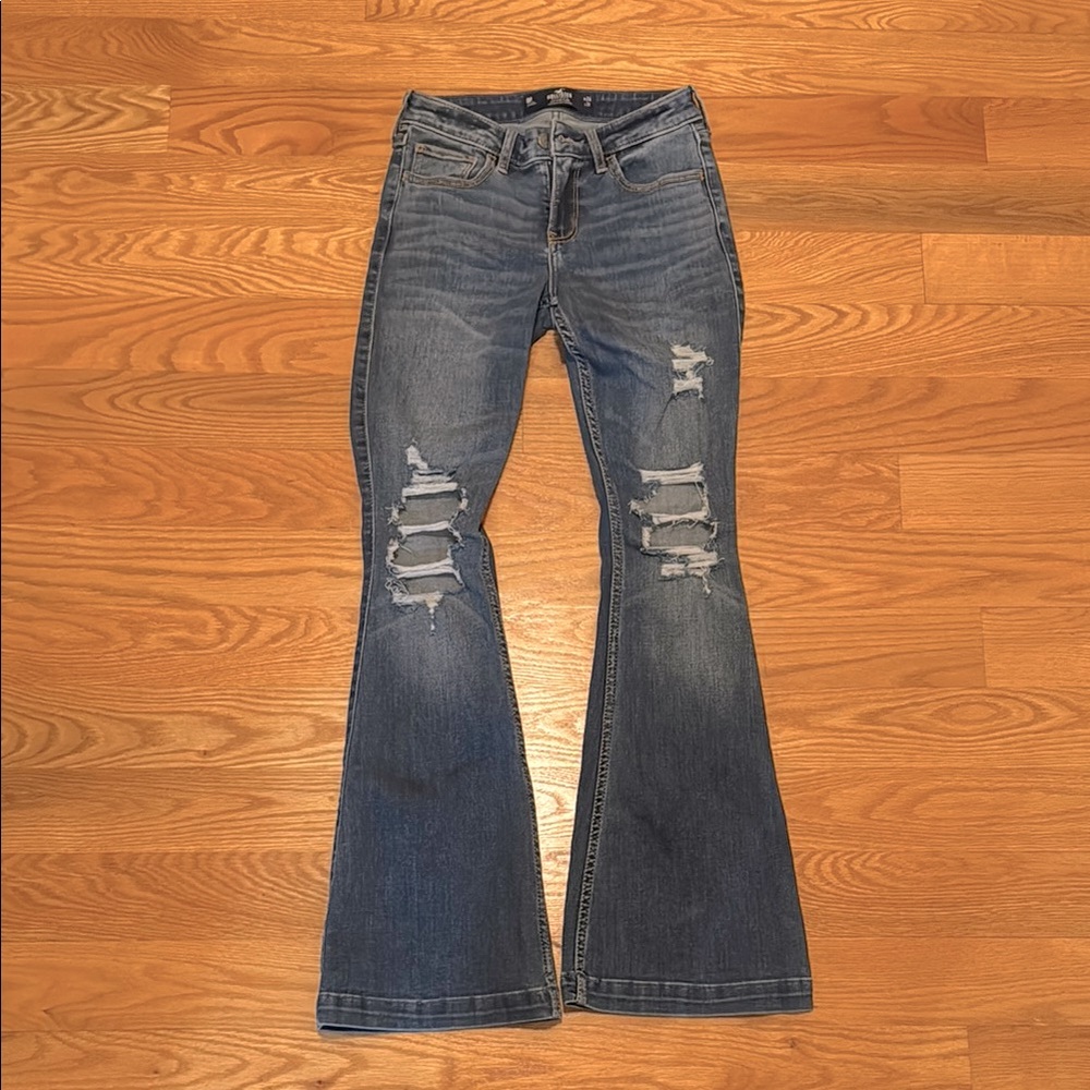 Hollister Low Rise Soft Stretch Distressed Flare Wide Leg Jeans sz 0